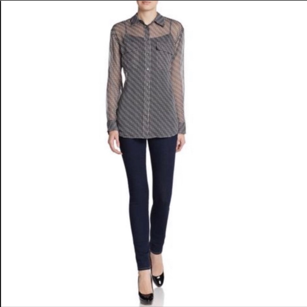 Equipment Houndstooth Signature Silk Blouse XS